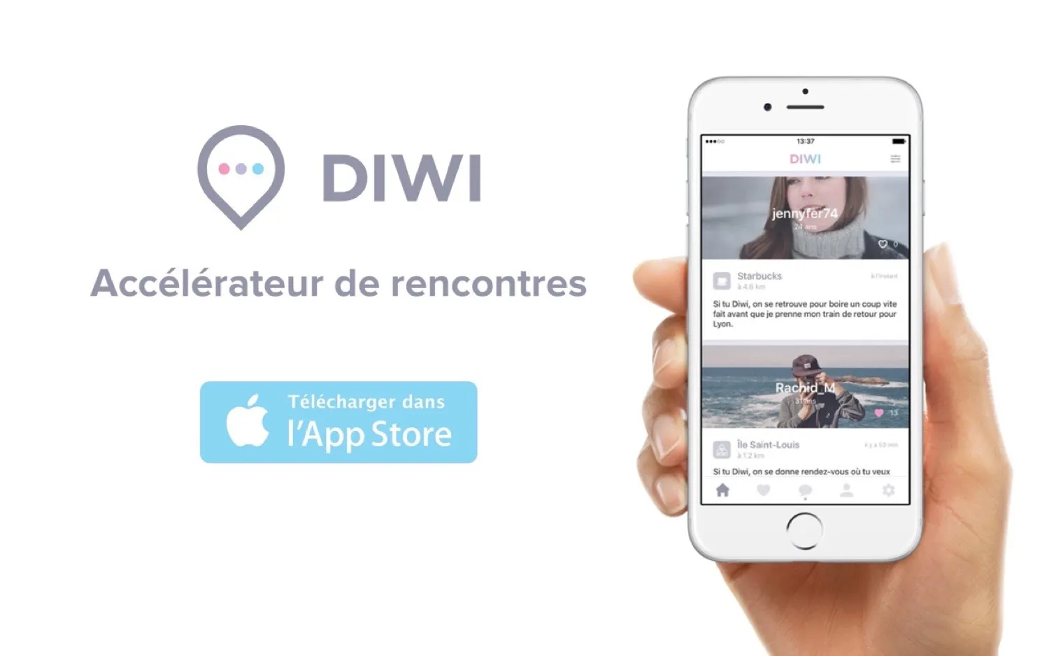 Interface de l'application de rencontres Diwi